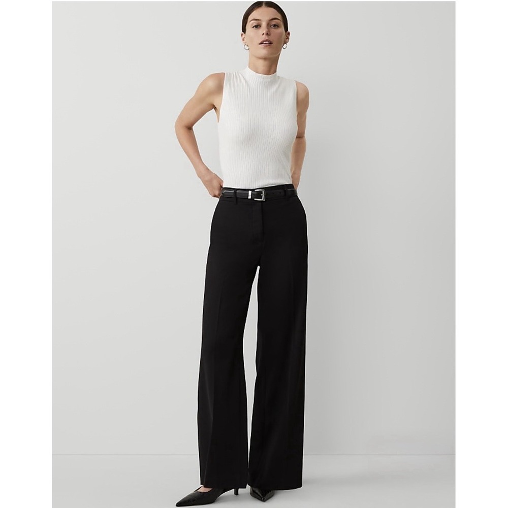 Ann Taylor Black High Rise Wide Leg Trousers Clean Waist Womens 12 High Waist